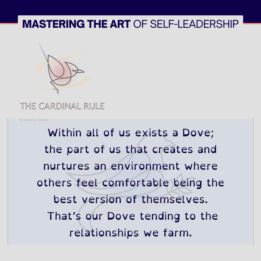 Illustration representing the Dove lens of The Cardinal Rule, symbolizing care, cultivation, patience, and internal human needs.